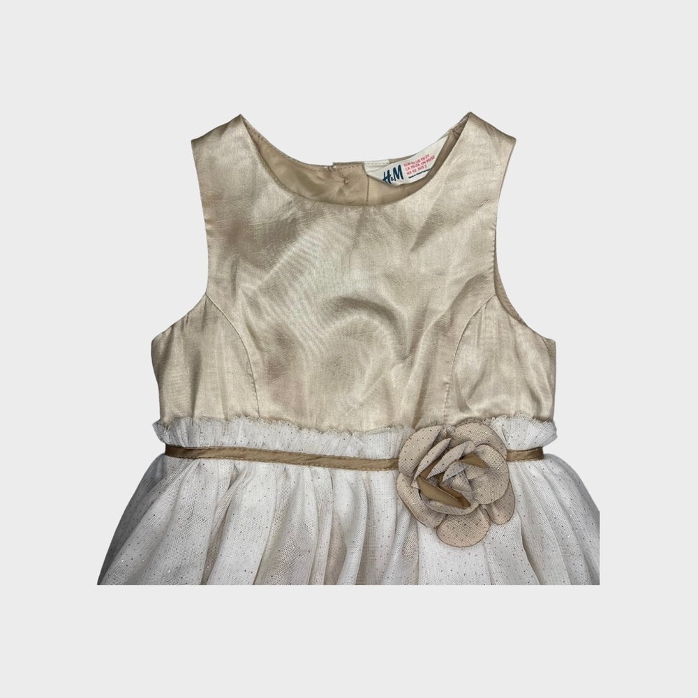 H&M Beige Decorative Belt Flower Glitter Tulle Dress - Picture 2 of 5